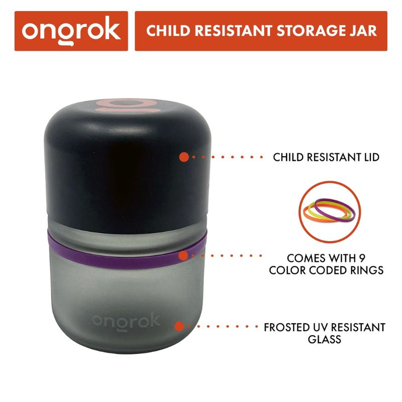 Glass Storage Jar Ongrok Child Resistant 80ml 3.5 gram Pack of 6