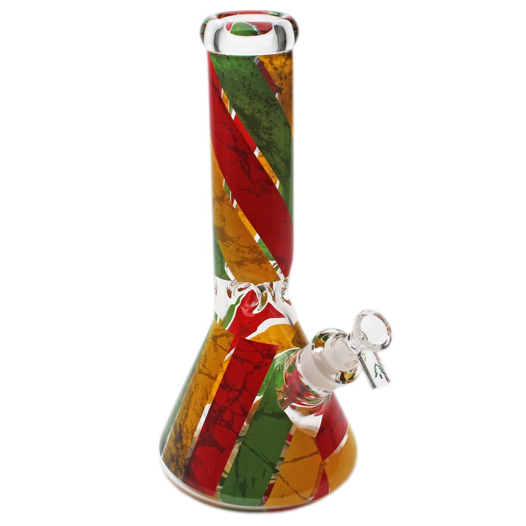 Glass Bong Tree Glass 12" 7mm Beaker Rasta Decal