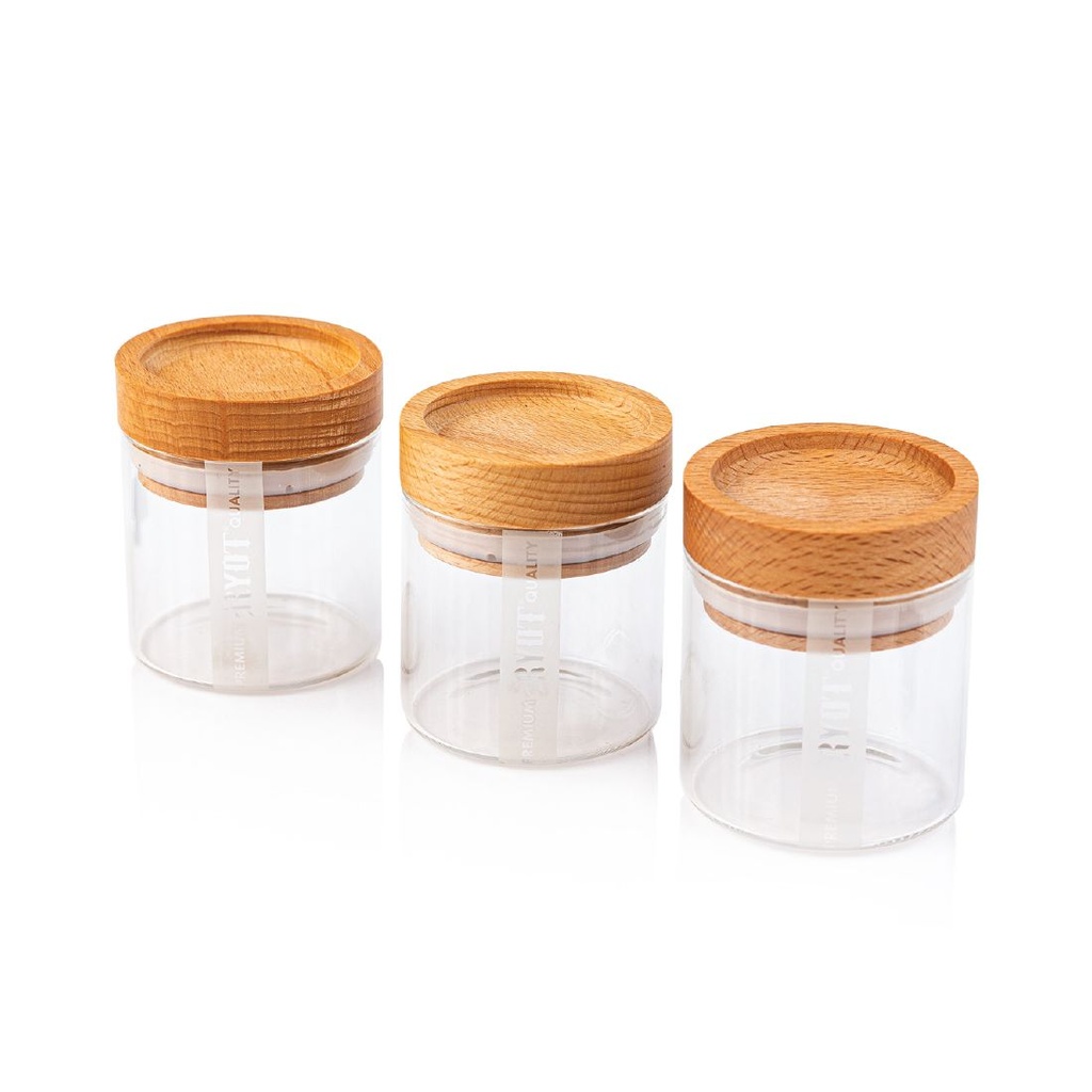 RYOT Jar Box with 3 Clear Jars with Beech Lid