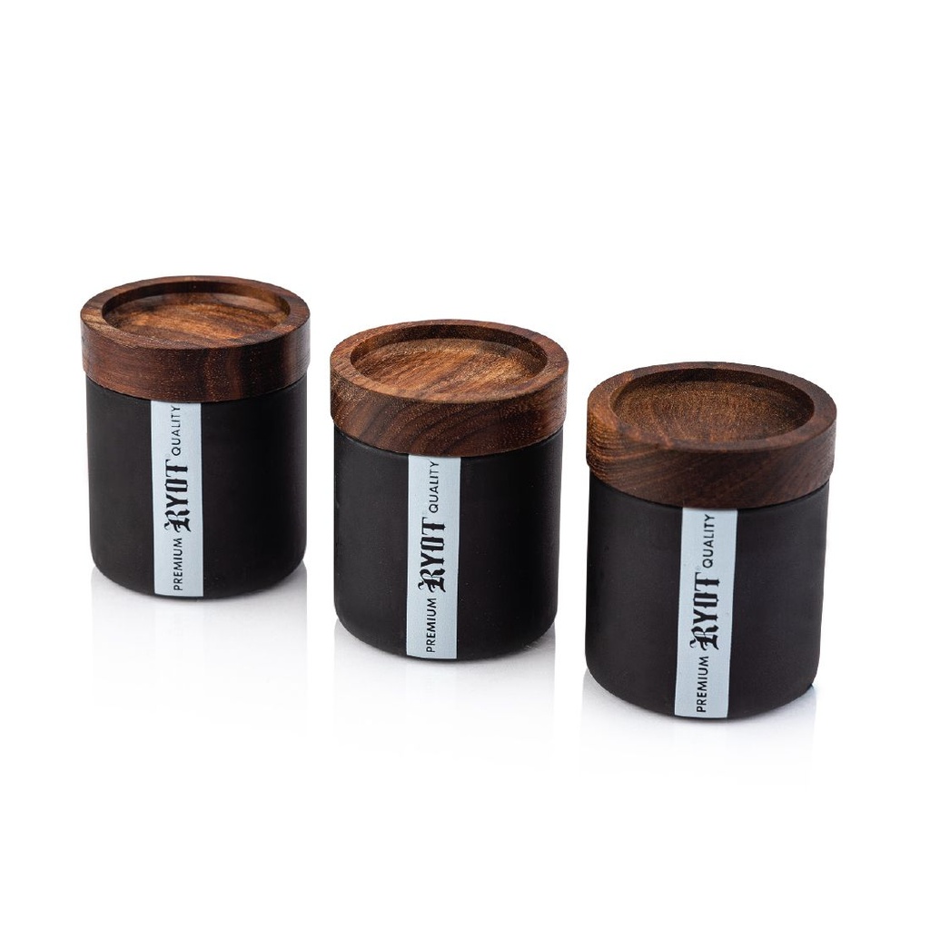  RYOT Jar Box with 3 Black Jars with Walnut Lid