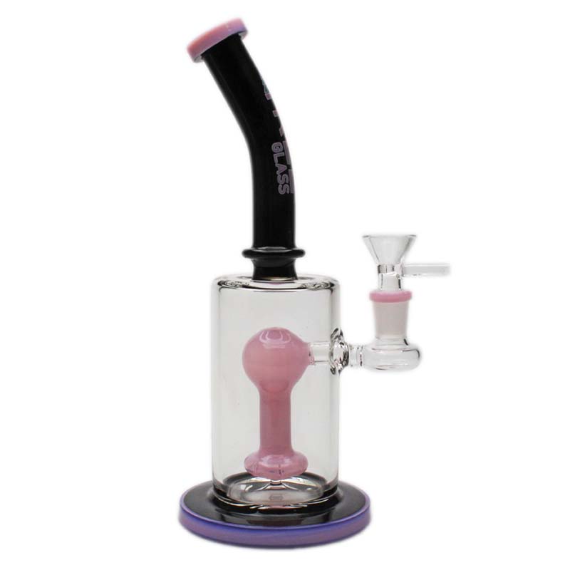 Glass Bubbler Tree Glass 10" Black and Pink