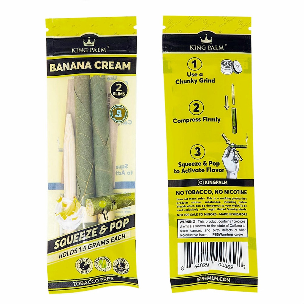 King Palm Pre-Roll Pouch -Slim  Banana- 2 Per Pack - Box Of 20 