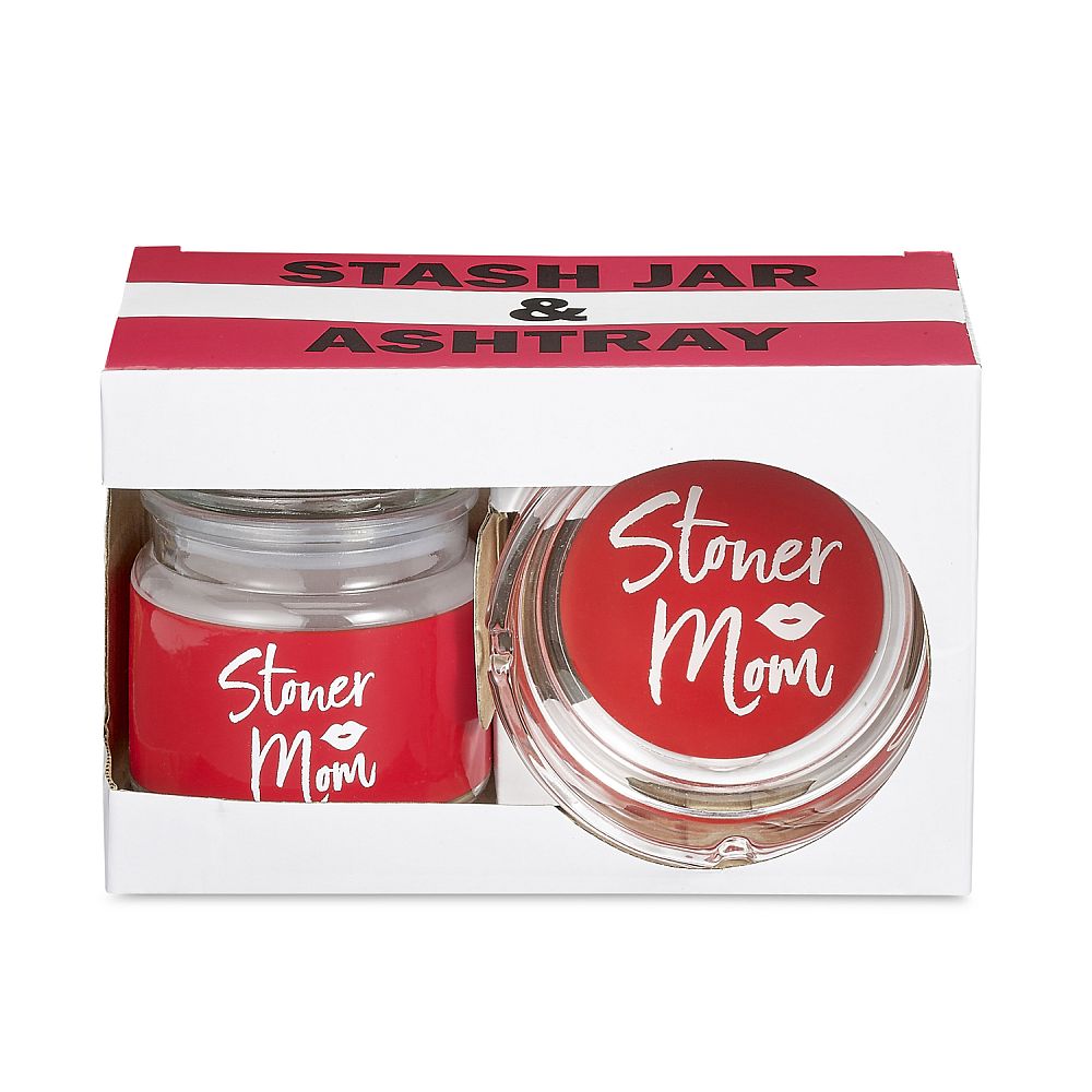 Glass Stash Jar And Ashtray Set Red Stoner Mom