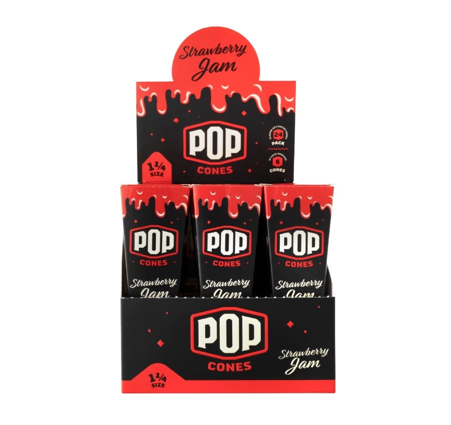 Pre-Rolled Cones Pop 1.25 6pk Strawberry Jam Flavor Tip Box of 24