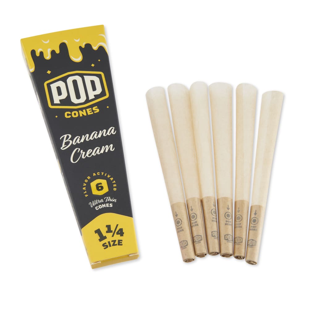 Pre-Rolled Cones Pop 1.25 6pk Banana Cream Flavor Tip Box of 24