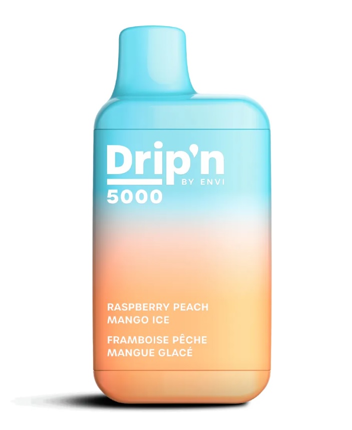 *EXCISED* Envi Drip'n Disposable Vape 5000 Puff Raspberry Peach Mango Ice Box Of 6