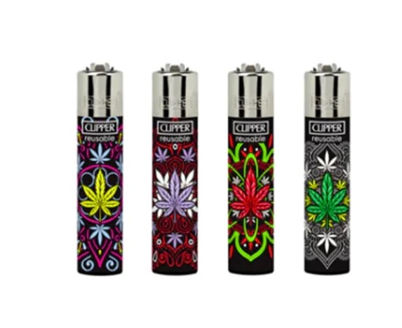 Disposable Lighters Clipper Large Printed Cannabis Mandalas Tray Of 48
