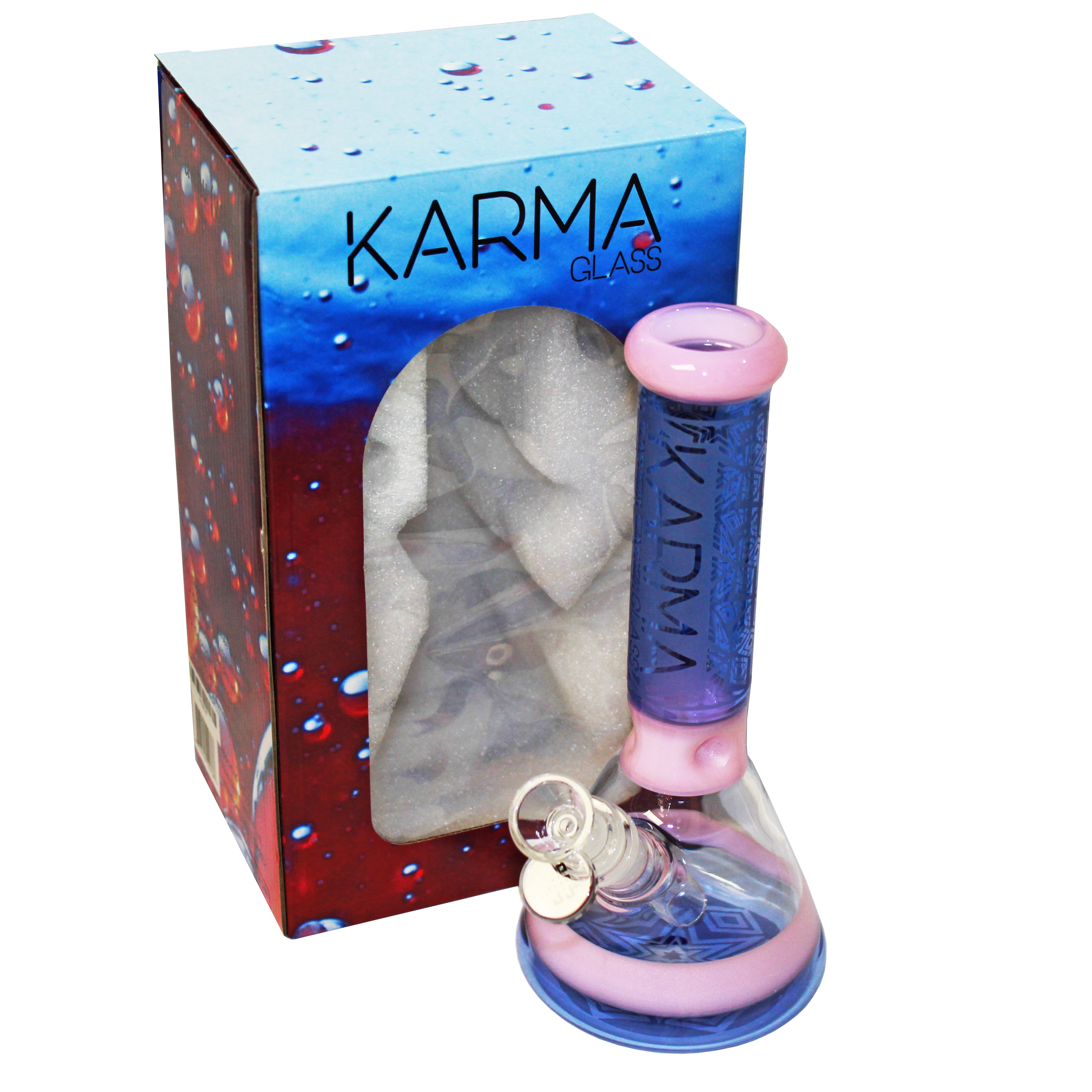 Glass Bong Karma 9" Beaker Pink and Blue Sandblasted