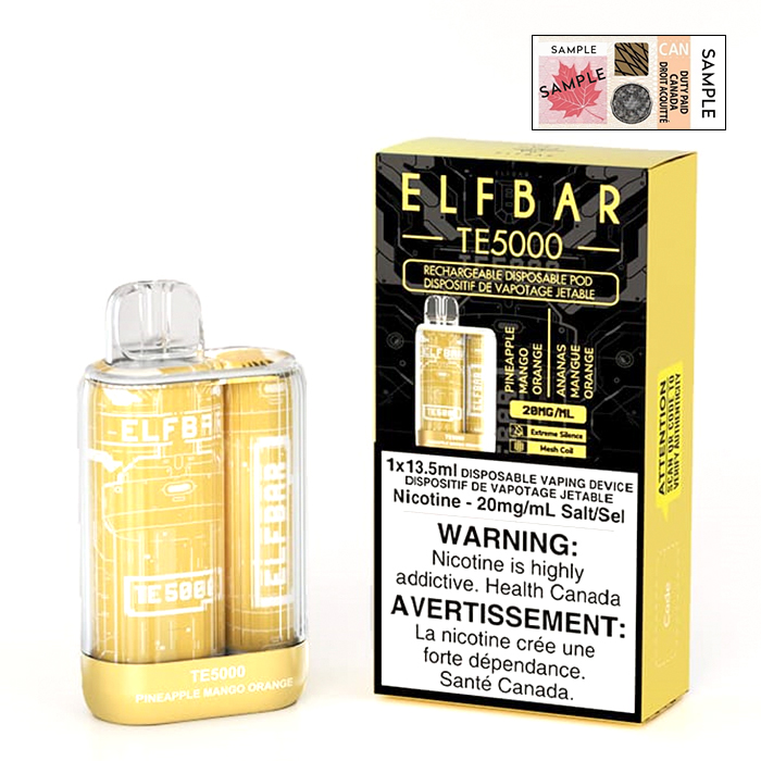 *EXCISED* Elf Bar Disposable Vape TE5000 650mAh Rechargeable Pineapple Mango Orange Box Of 10