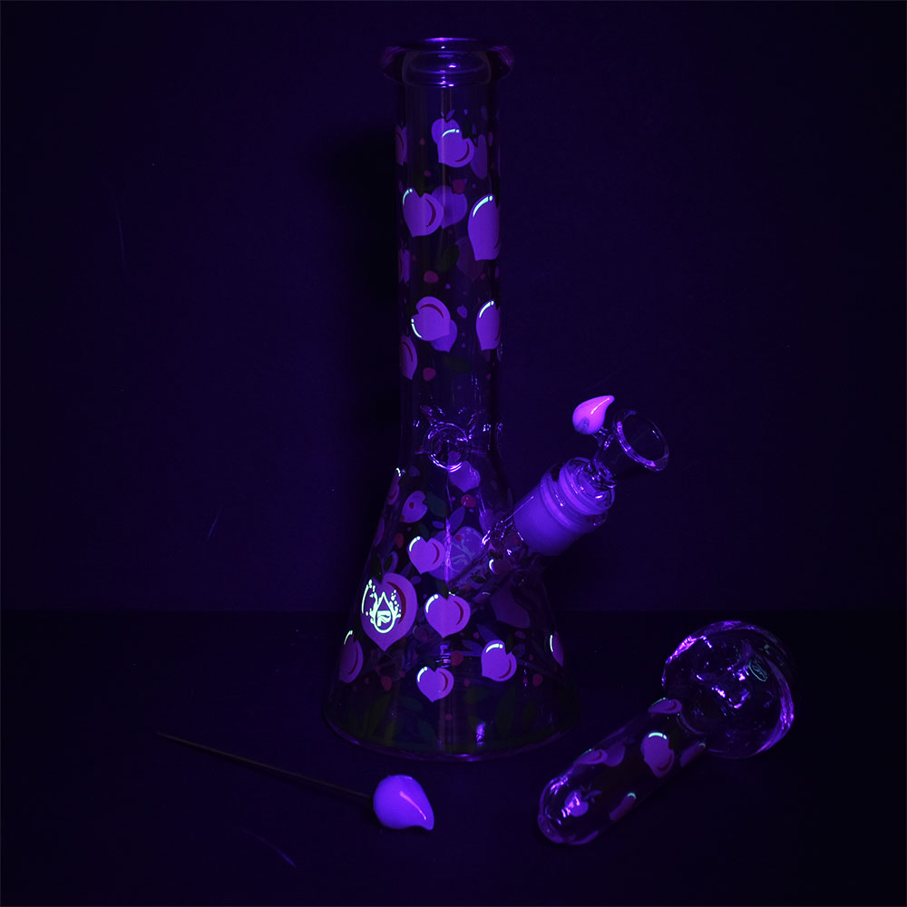 Glass Bong and Pipe Pulsar Fruit Series Peaches & Cream Glow Beaker 10" and Spoon 5.25"