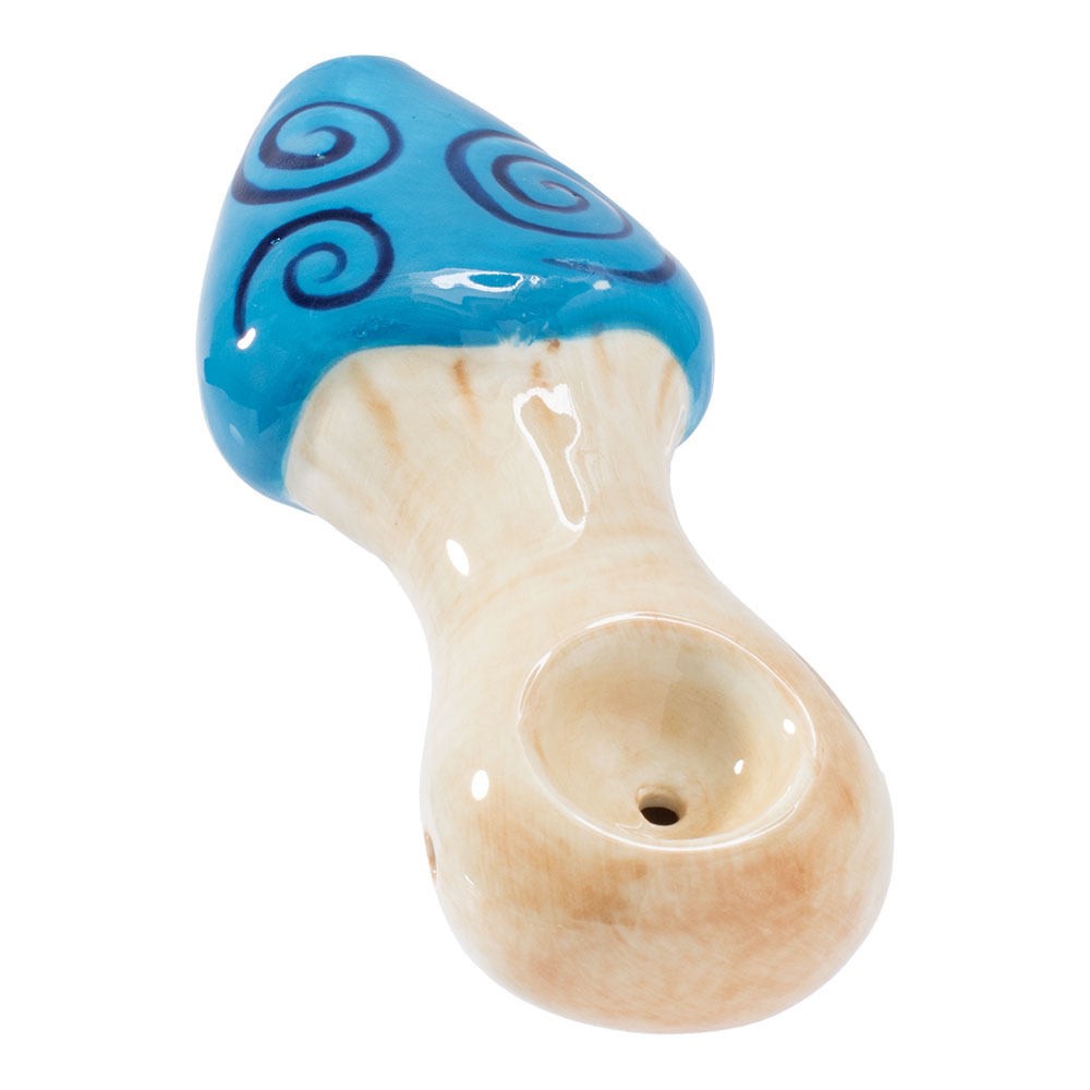 Ceramic Pipe Wacky Bowlz Blue Swirl Mushroom 4"