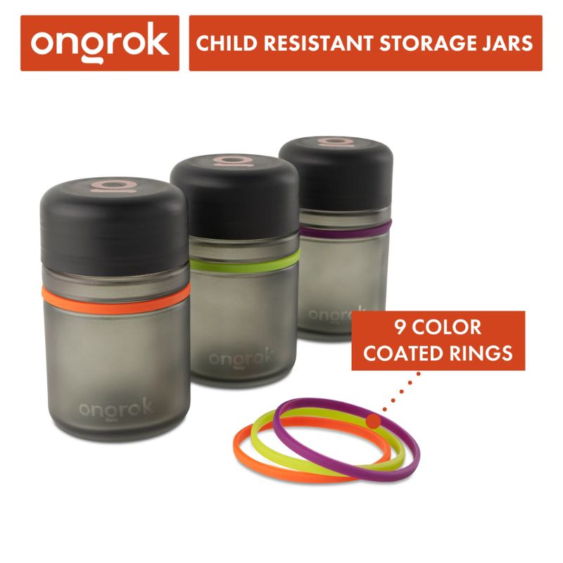 Glass Storage Jar Ongrok Child Resistant 180ml 14 gram Pack of 3