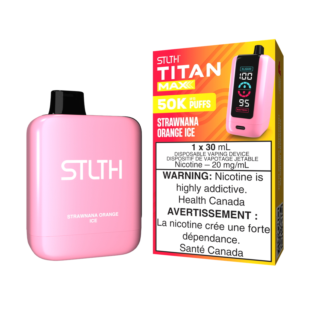 Manitoba *EXCISED* Disposable Vape STLTH Titan Max 50K Strawnana Orange Ic Box of 4