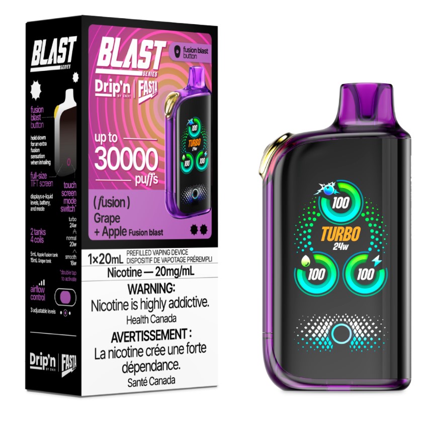 Alberta *EXCISED* Disposable Vape Drip'n Envi Fasta Blast 30K Fusion Series Grape + Apple (Fusion) Box of 5