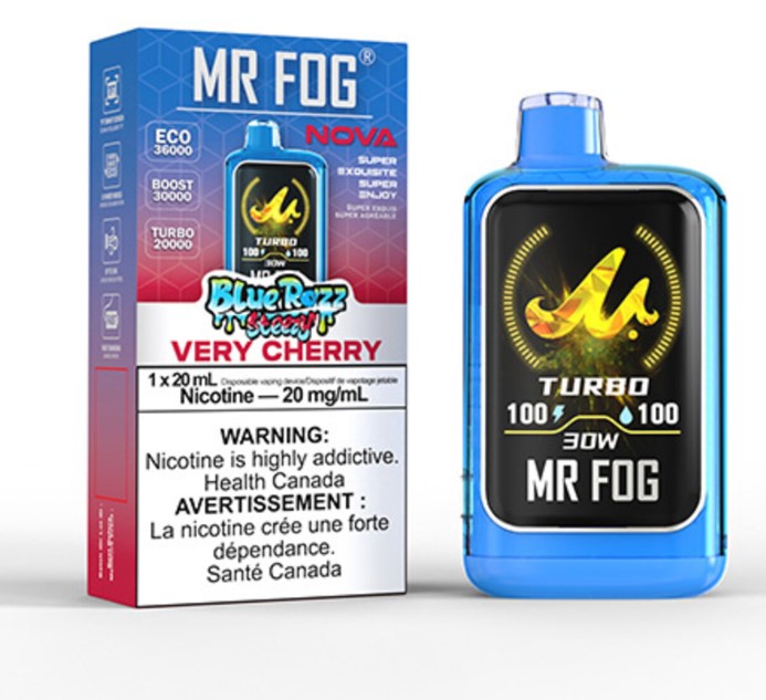 Federal *EXCISED* Disposable Vape Mr Fog NOVA Blue Razz Steezy Very Cherry Box of 5