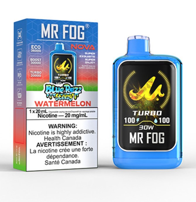 Federal *EXCISED* Disposable Vape Mr Fog NOVA Blue Razz Steezy Watermelon Box of 5
