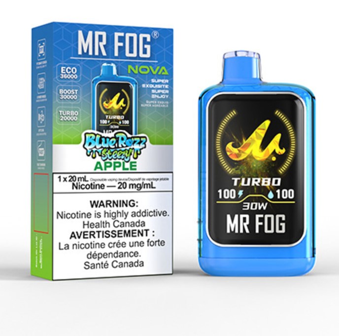 Federal *EXCISED* Disposable Vape Mr Fog NOVA Blue Razz Steezy Apple Box of 5