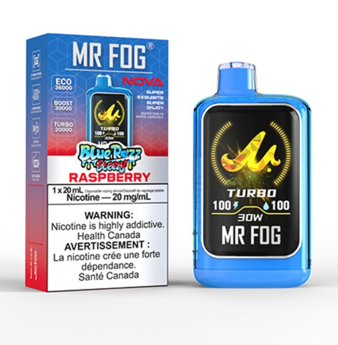 Federal *EXCISED* Disposable Vape Mr Fog NOVA Blue Razz Steezy Raspberry Box of 5