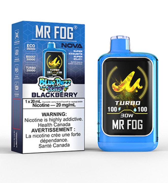 Federal *EXCISED* Disposable Vape Mr Fog NOVA Blue Razz Steezy Blackberry Box of 5