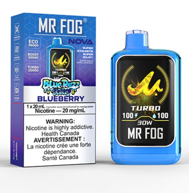 Federal *EXCISED* Disposable Vape Mr Fog NOVA Blue Razz Steezy Blueberry Box of 5