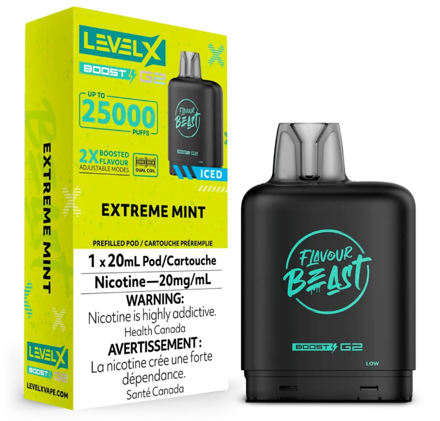 Manitoba *EXCISED* Nicotine Pod Flavour Beast Level X Boost G2 Extreme Mint Iced Box of 6