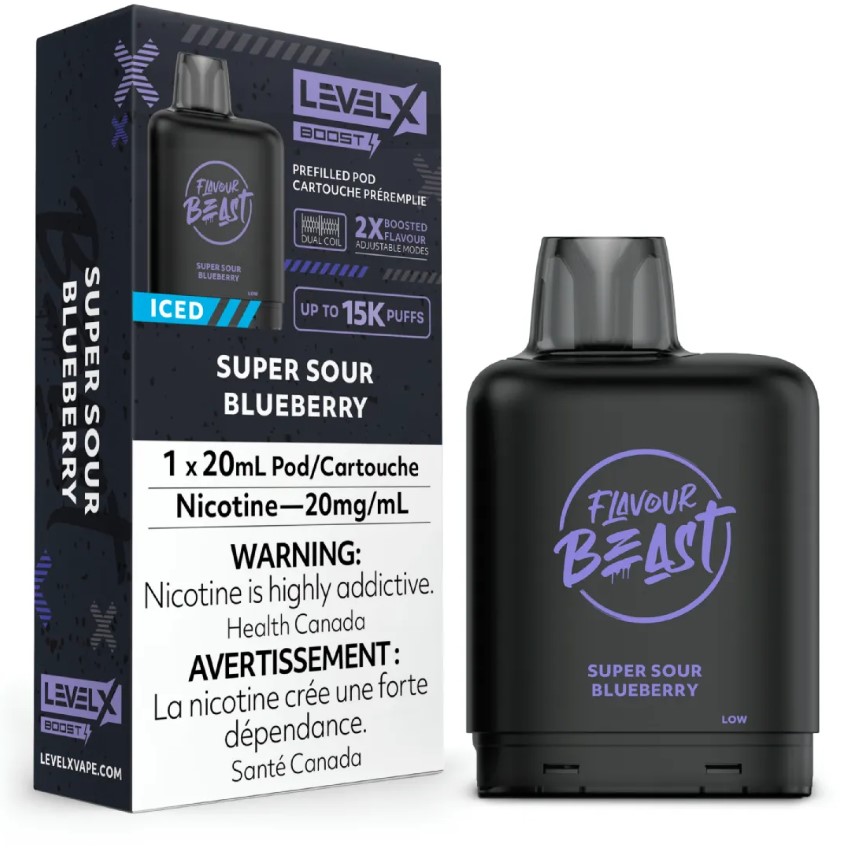 Alberta *EXCISED* Nicotine Pod Flavour Beast Level X Boost G2 Super Sour Blueberry Iced Box of 6