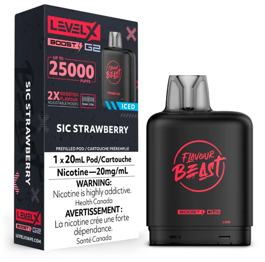 Ontario *EXCISED* Nicotine Pod Flavour Beast Level X Boost G2 Sic Strawberry Iced Box of 6