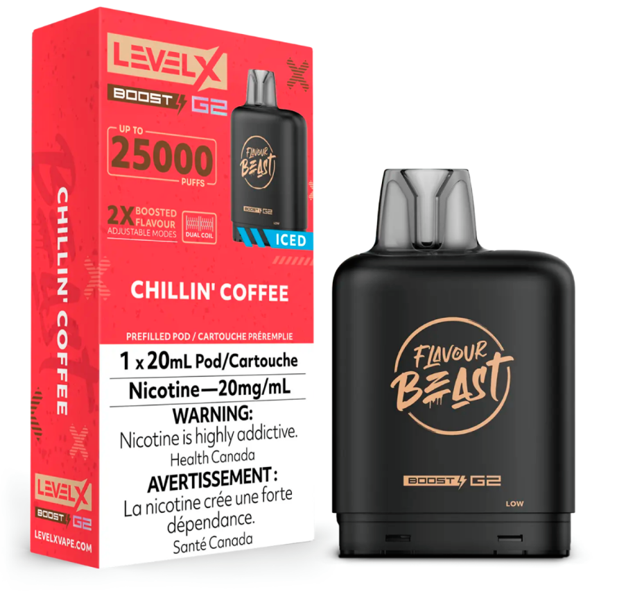 Manitoba *EXCISED* Nicotine Pod Flavour Beast Level X Boost G2 Chillin' Coffee Iced Box of 6