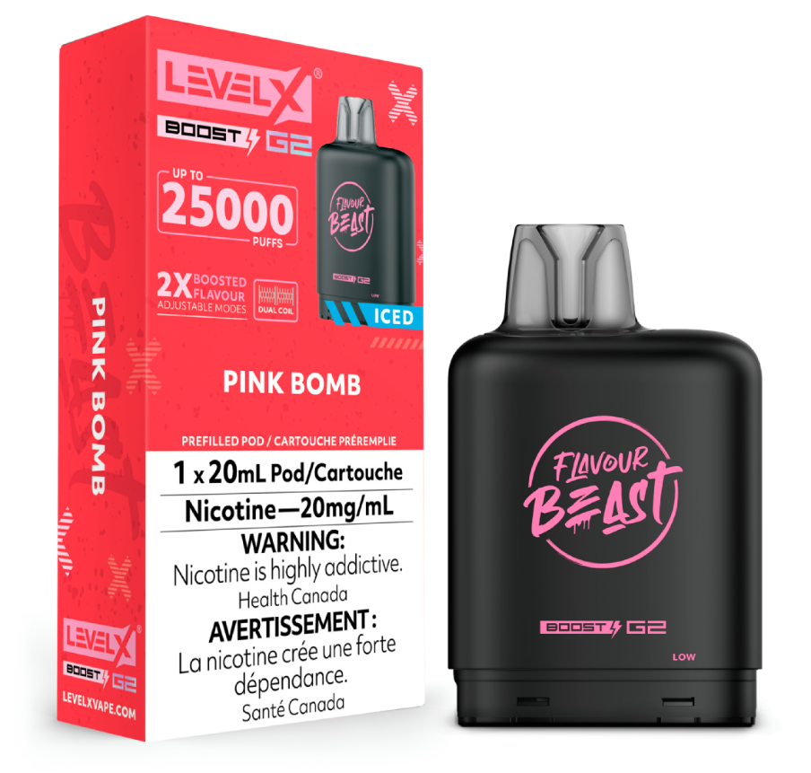 Manitoba *EXCISED* Nicotine Pod Flavour Beast Level X Boost G2 Pink Bomb Iced Box of 6