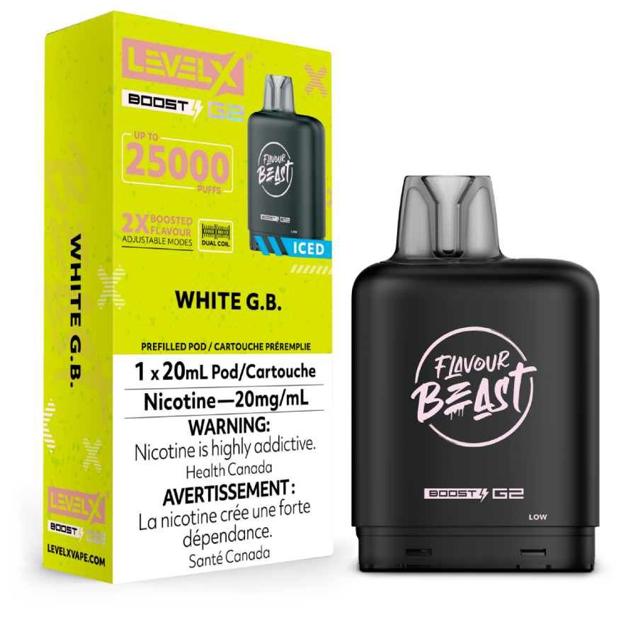Manitoba *EXCISED* Nicotine Pod Flavour Beast Level X Boost G2 White G.B. Box of 6