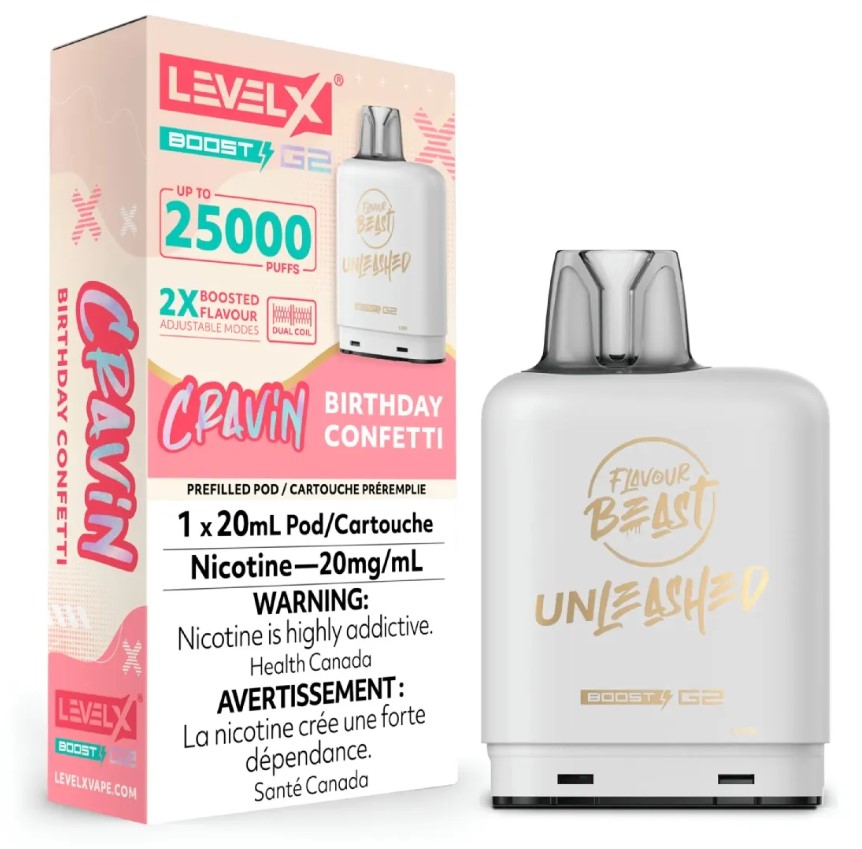 Manitoba *EXCISED* Nicotine Pod Flavour Beast Level X Unleashed Boost G2 Birthday Confetti Box of 6