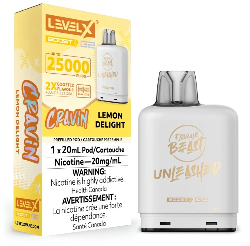Manitoba *EXCISED* Nicotine Pod Flavour Beast Level X Unleashed Boost G2 Lemon Delight Box of 6