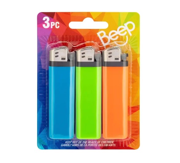 Lighter Beep Regular Fixed Flame Assorted Colors 3 Pack Box of 12