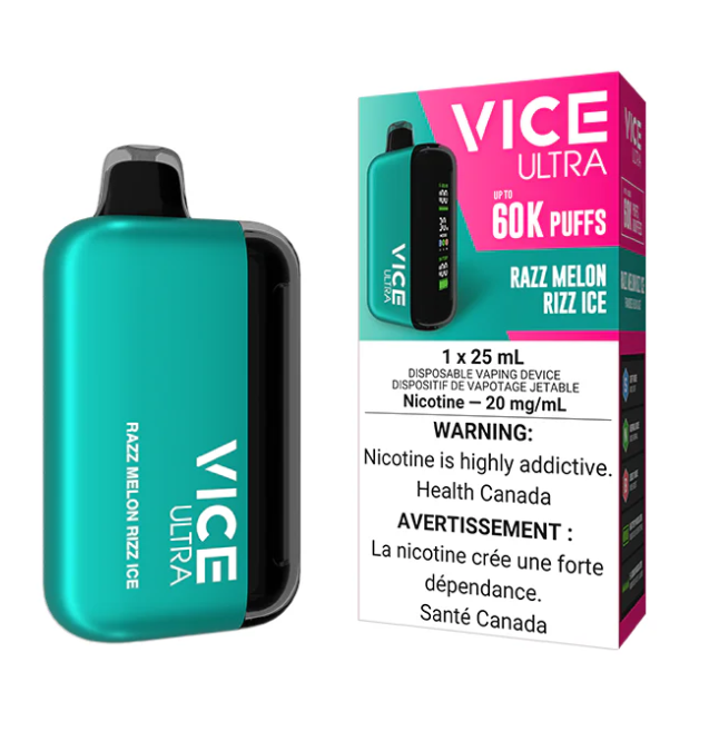 Manitoba *EXCISED* Disposable Vape Vice Ultra 60K Razz Melon Rizz Ice Box of 4