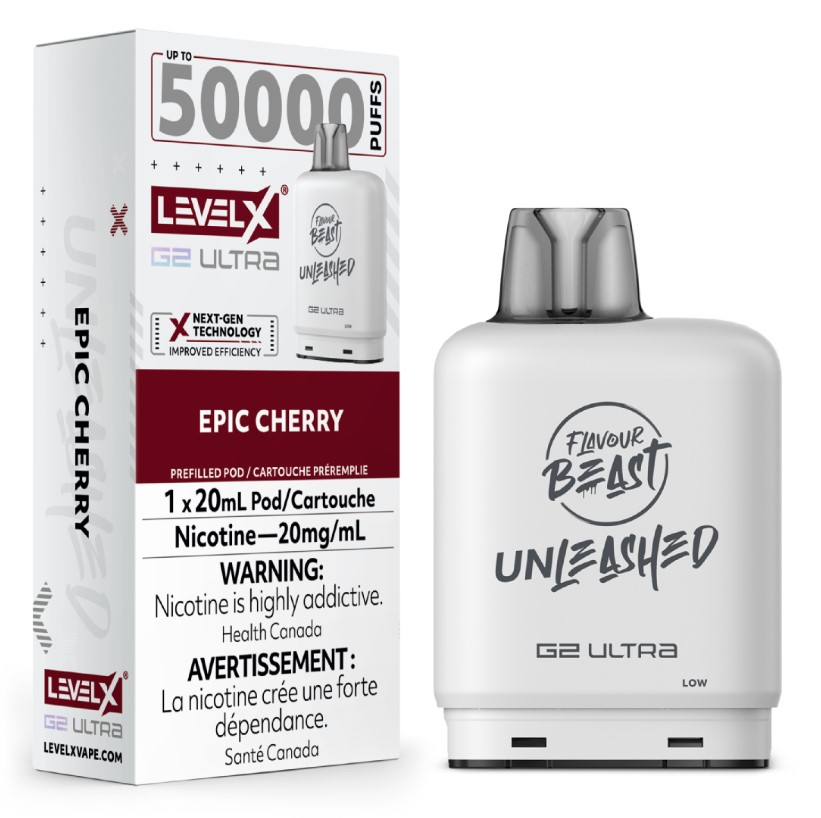 Manitoba *EXCISED* Nicotine Pod Flavour Beast Level X Unleashed G2 Ultra Epic Cherry Box of 6