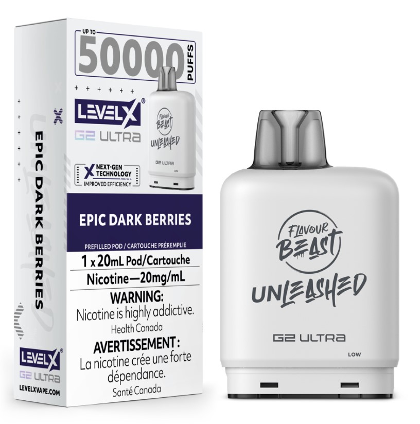 Manitoba *EXCISED* Nicotine Pod Flavour Beast Level X Unleashed G2 Ultra Epic Dark Berries Box of 6