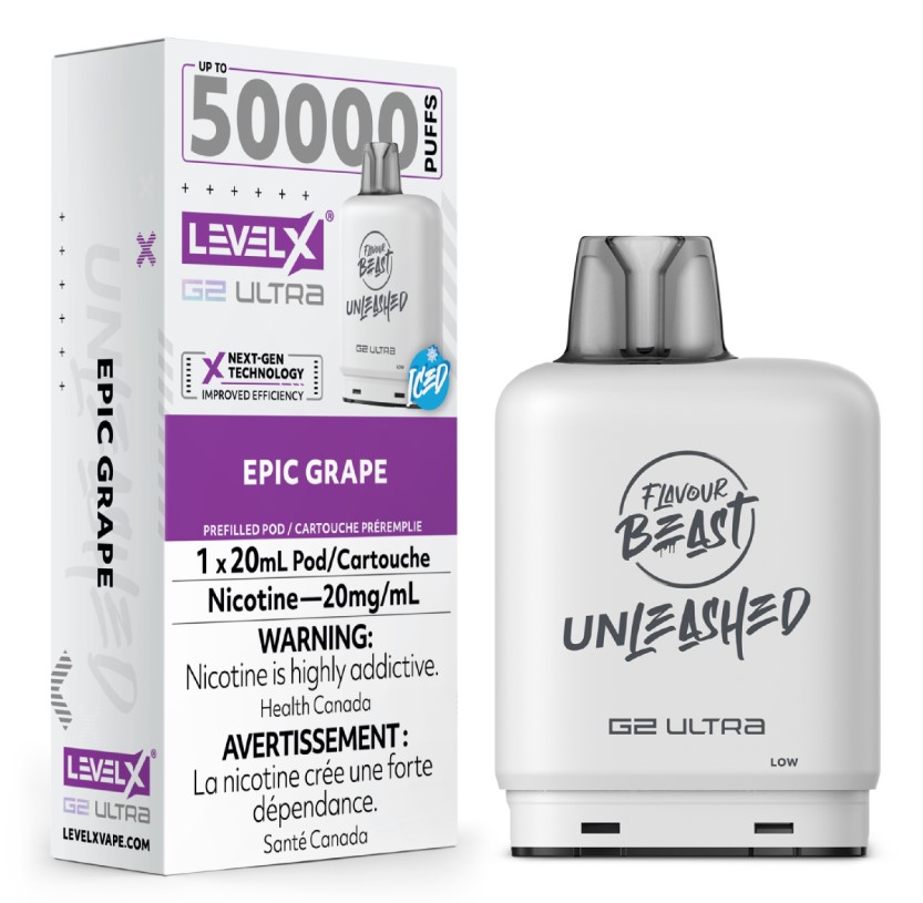 Manitoba *EXCISED* Nicotine Pod Flavour Beast Level X Unleashed G2 Ultra Epic Grape Box of 6