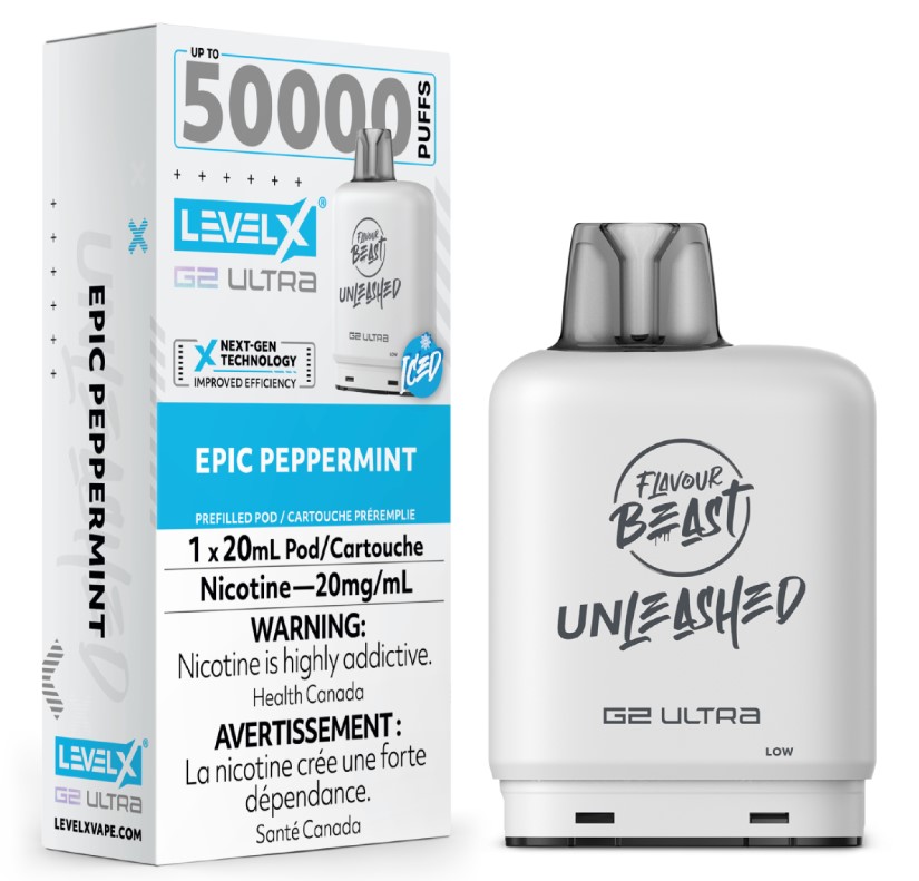 Manitoba *EXCISED* Nicotine Pod Flavour Beast Level X Unleashed G2 Ultra Epic Peppermint Box of 6