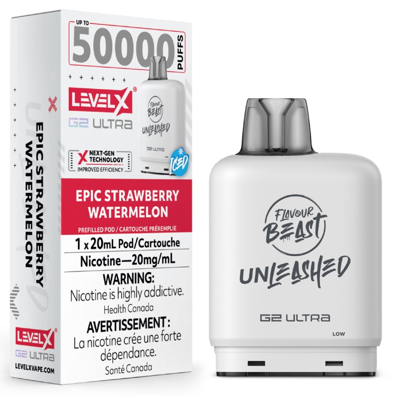 Manitoba *EXCISED* Nicotine Pod Flavour Beast Level X Unleashed G2 Ultra Epic Strawberry Watermelon Box of 6