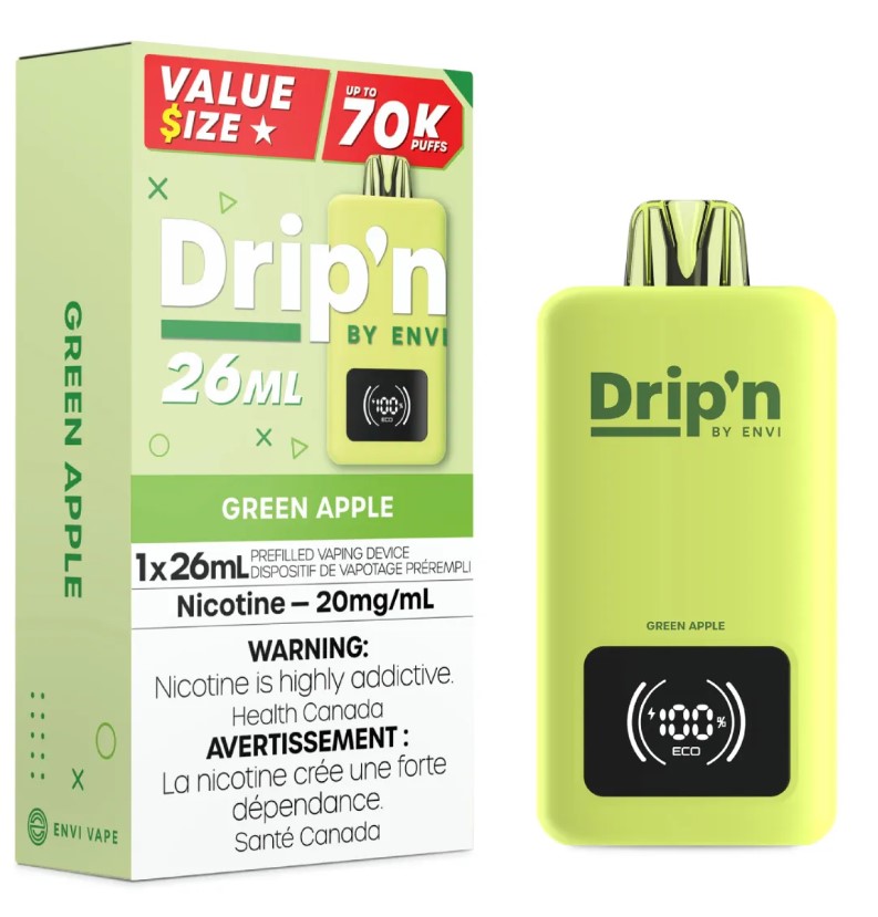 Manitoba *EXCISED* Disposable Vape Drip'n Envi 70K Green Apple Box of 5