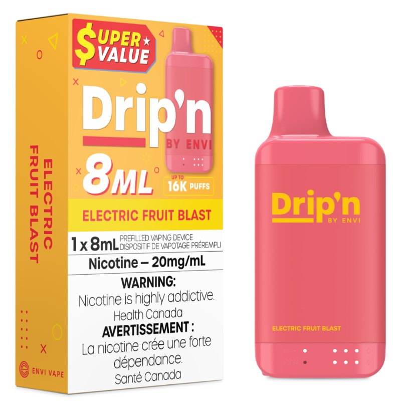 Manitoba *EXCISED* Disposable Vape Drip'n Envi 8ML Electric Fruit Blast Box of 5