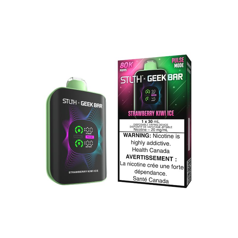 Manitoba *EXCISED* Disposable Vape STLTH X Geek Bar 80K Pulse Strawberry Kiwi Ice Box of 4