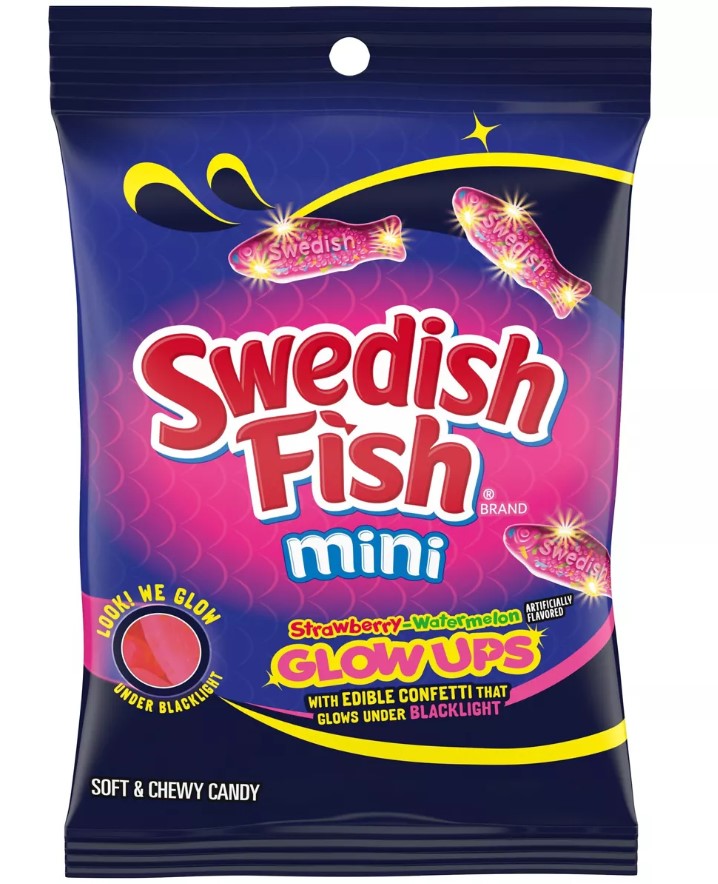 Snacks Swedish Fish Mini Glow Ups Peg Bag 190g Box of 12
