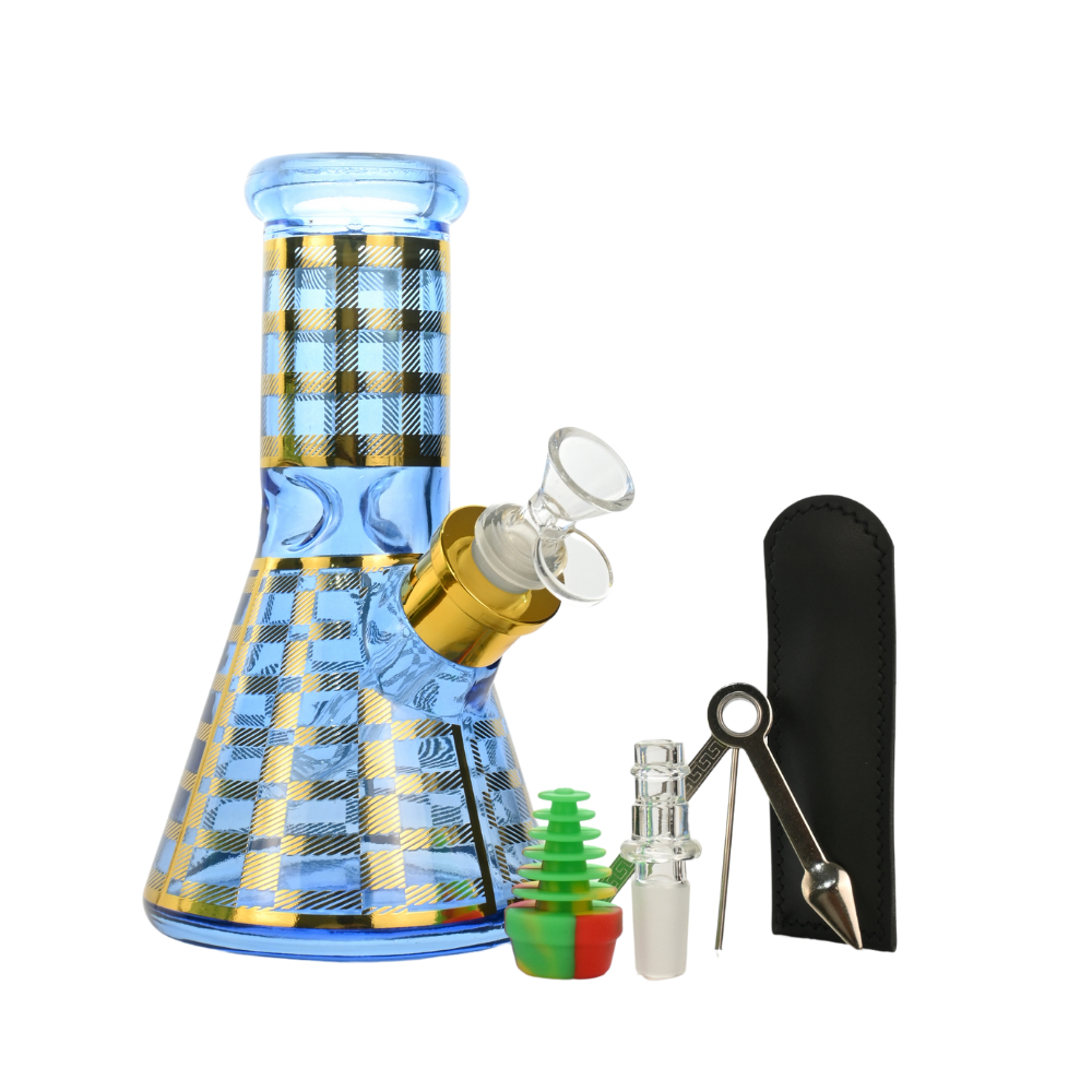 Glass Bong Arsenal Glass Checkered Pattern 6-in-1 Glass Bong Kit 8"