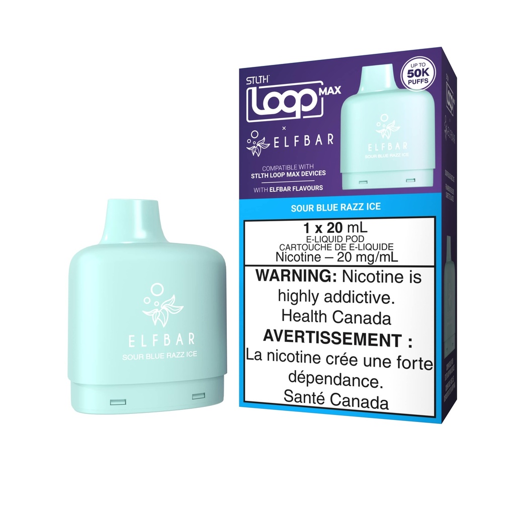 Manitoba *EXCISED* Nicotine Pod STLTH Loop Max Elfbar 50k Sour Blue Razz Ice Box of 4