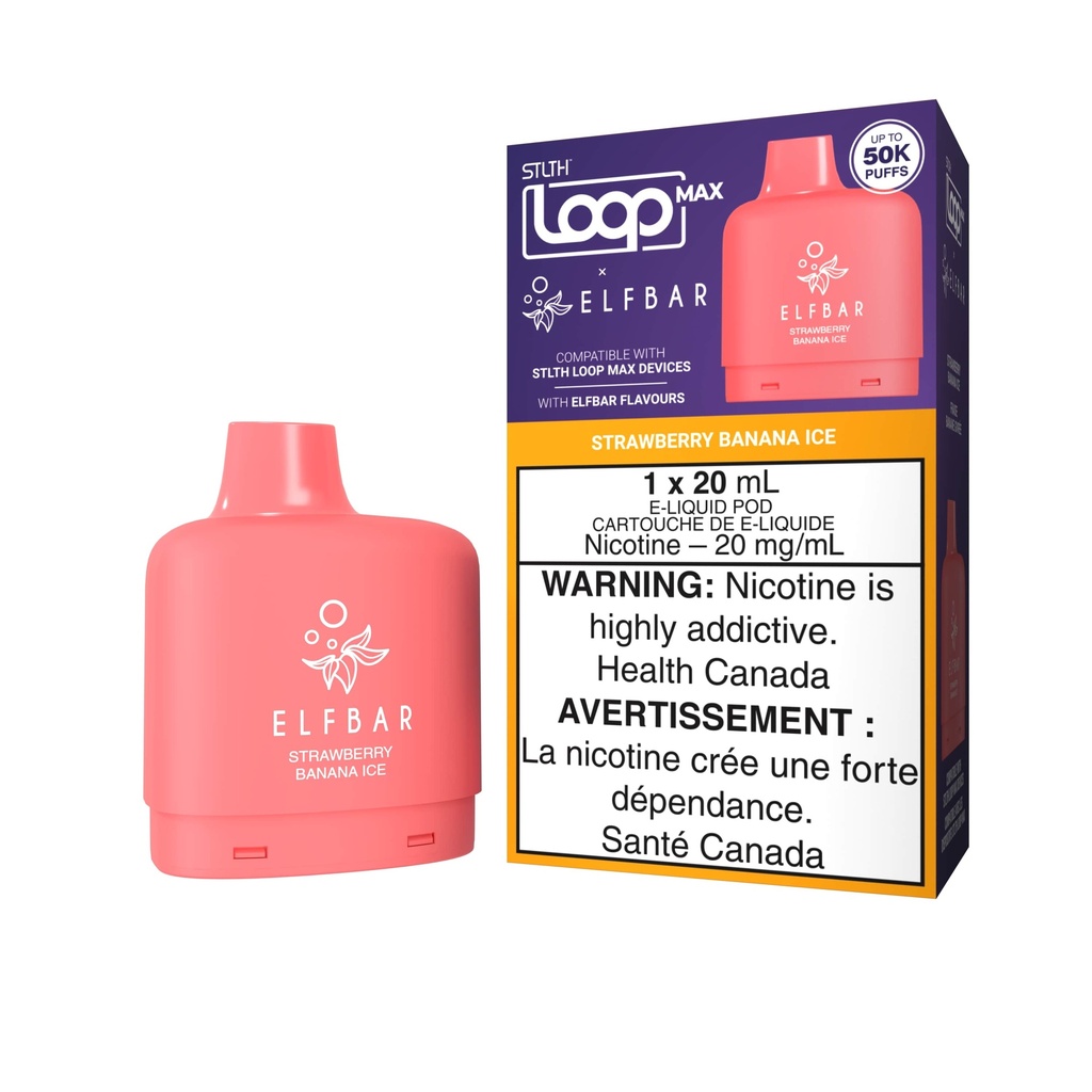Manitoba *EXCISED* Nicotine Pod STLTH Loop Max Elfbar 50k Strawberry Banana Ice Box of 4