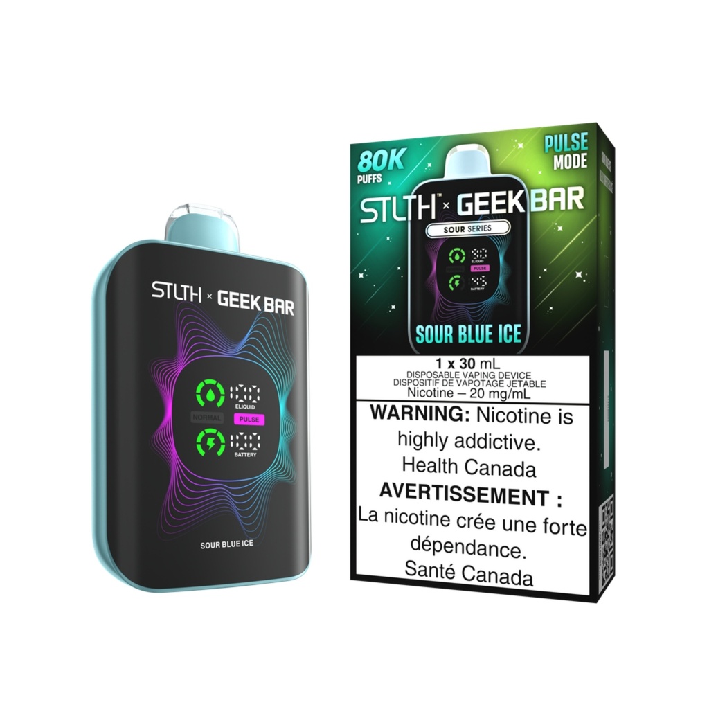 Manitoba *EXCISED* Disposable Vape STLTH X Geek Bar 80K Pulse Sour Blue Ice Box of 4