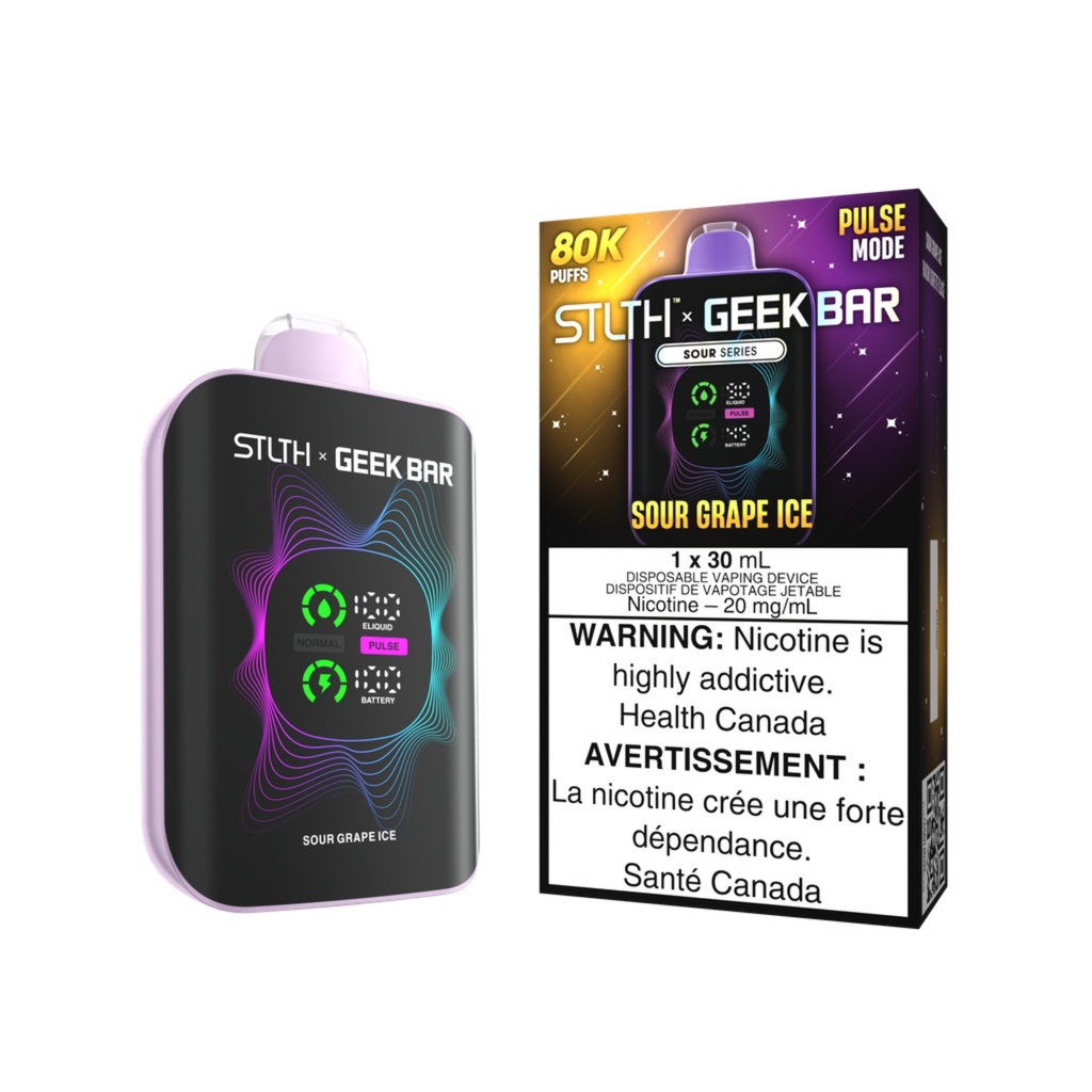 Manitoba *EXCISED* Disposable Vape STLTH X Geek Bar 80K Pulse Sour Grape Ice Box of 4