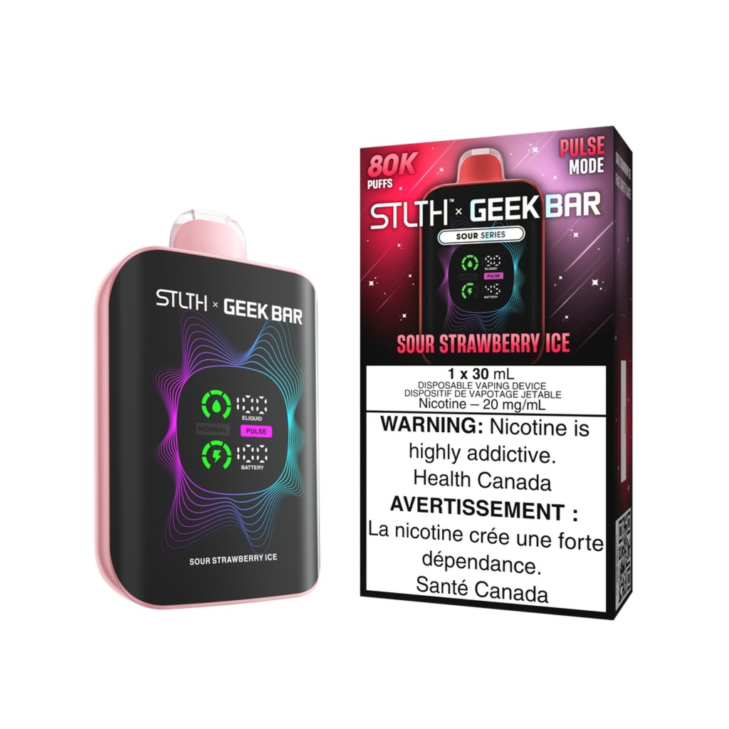 Manitoba *EXCISED* Disposable Vape STLTH X Geek Bar 80K Pulse Sour Strawberry Ice Box of 4