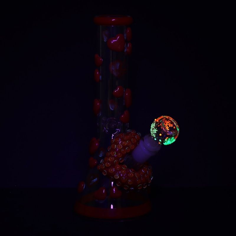 Glass Bong Pulsar Kiss My Lips Glow In Dark Beaker Glass Water Pipe 9.75"